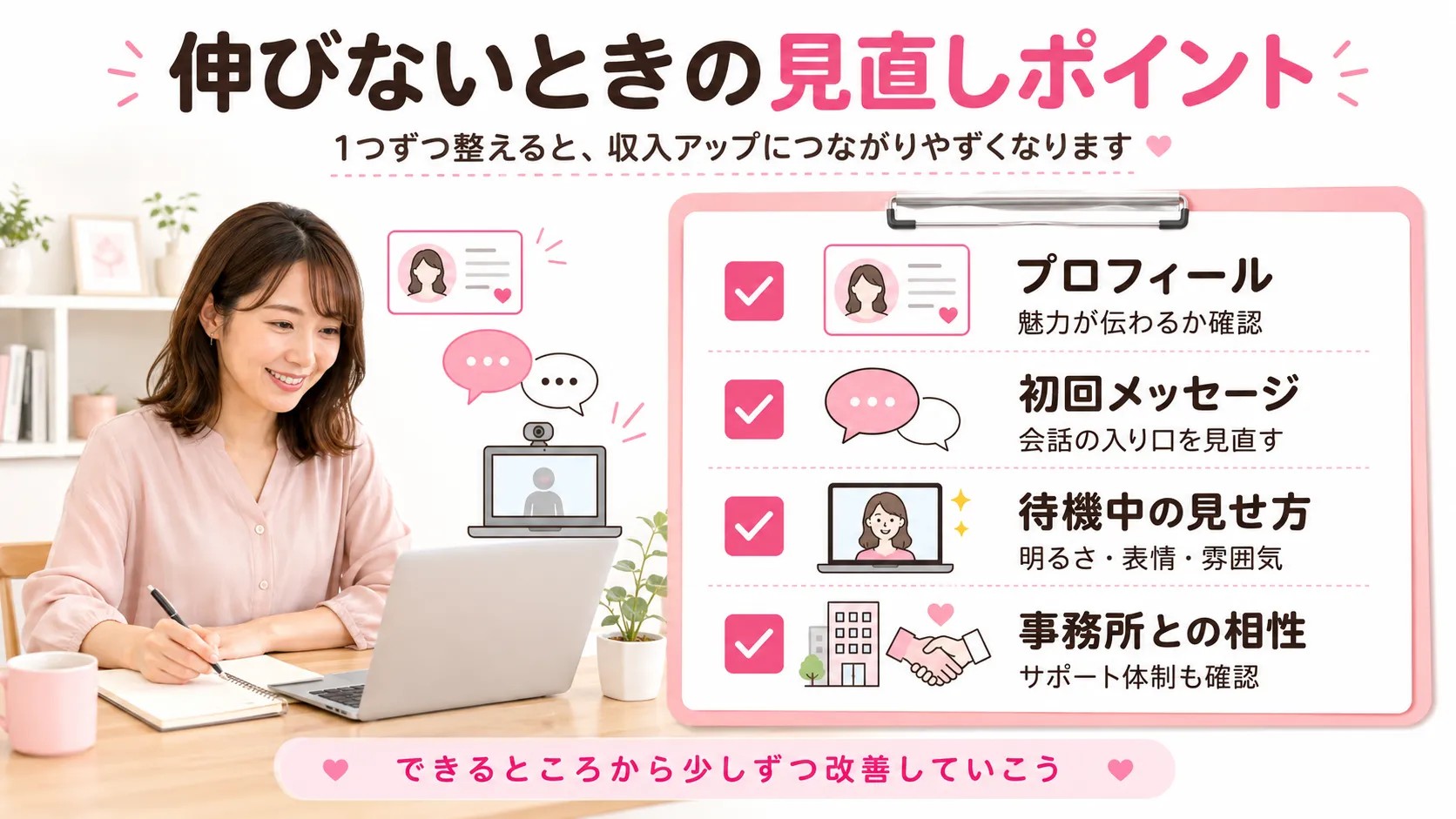 チャットレディで収入が伸びないときの見直しポイント