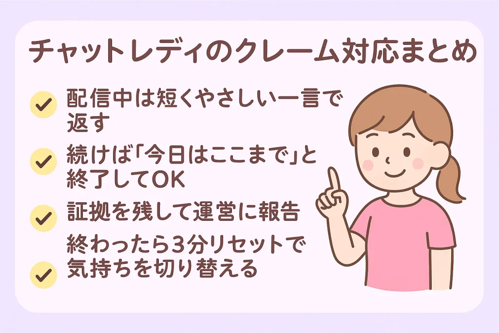 チャットレディのクレーム対応まとめと次の行動手順