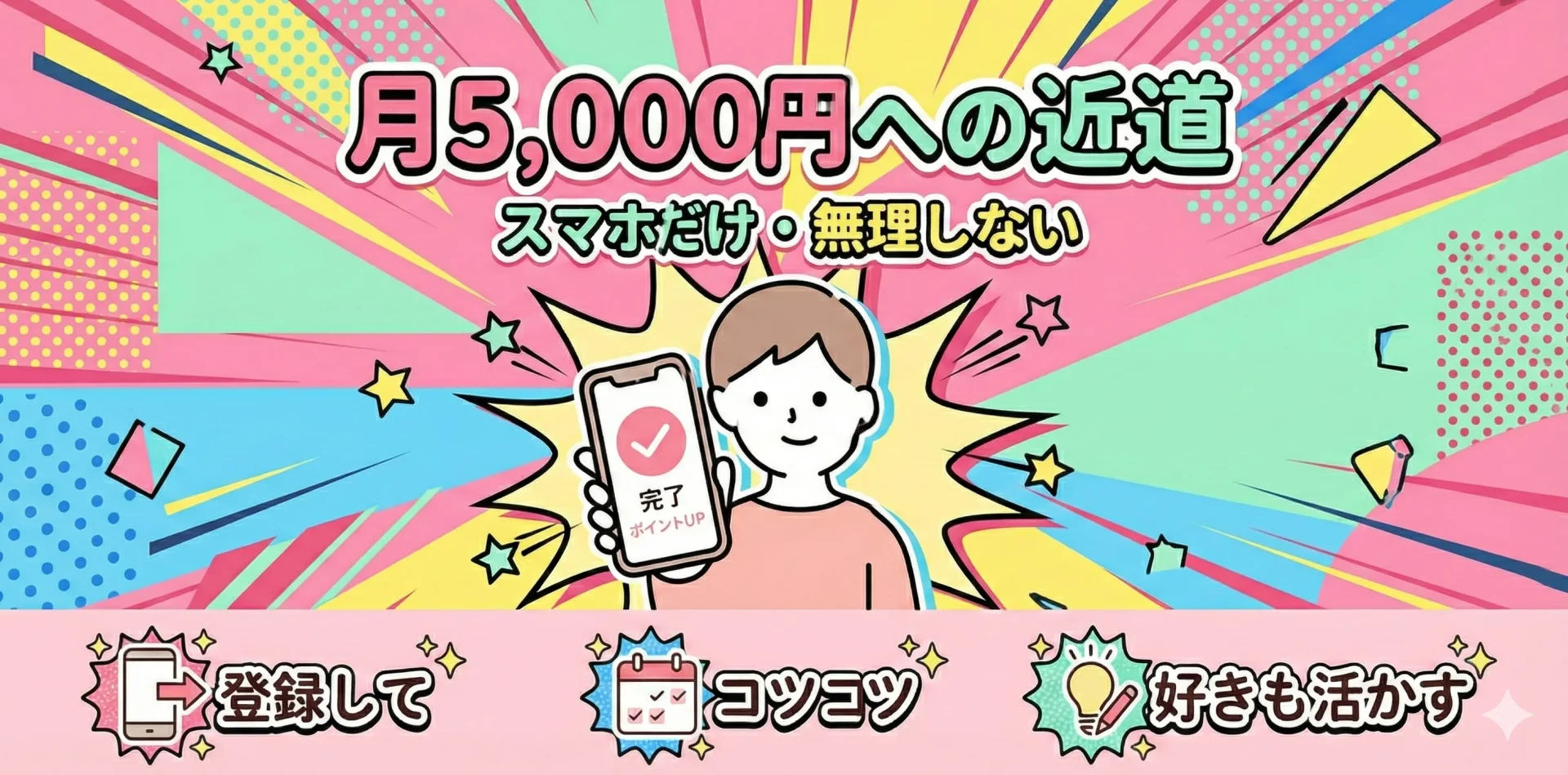 中学生 高校生がスマホで月5,000円を目指す最短ルートをまとめたイメージ 