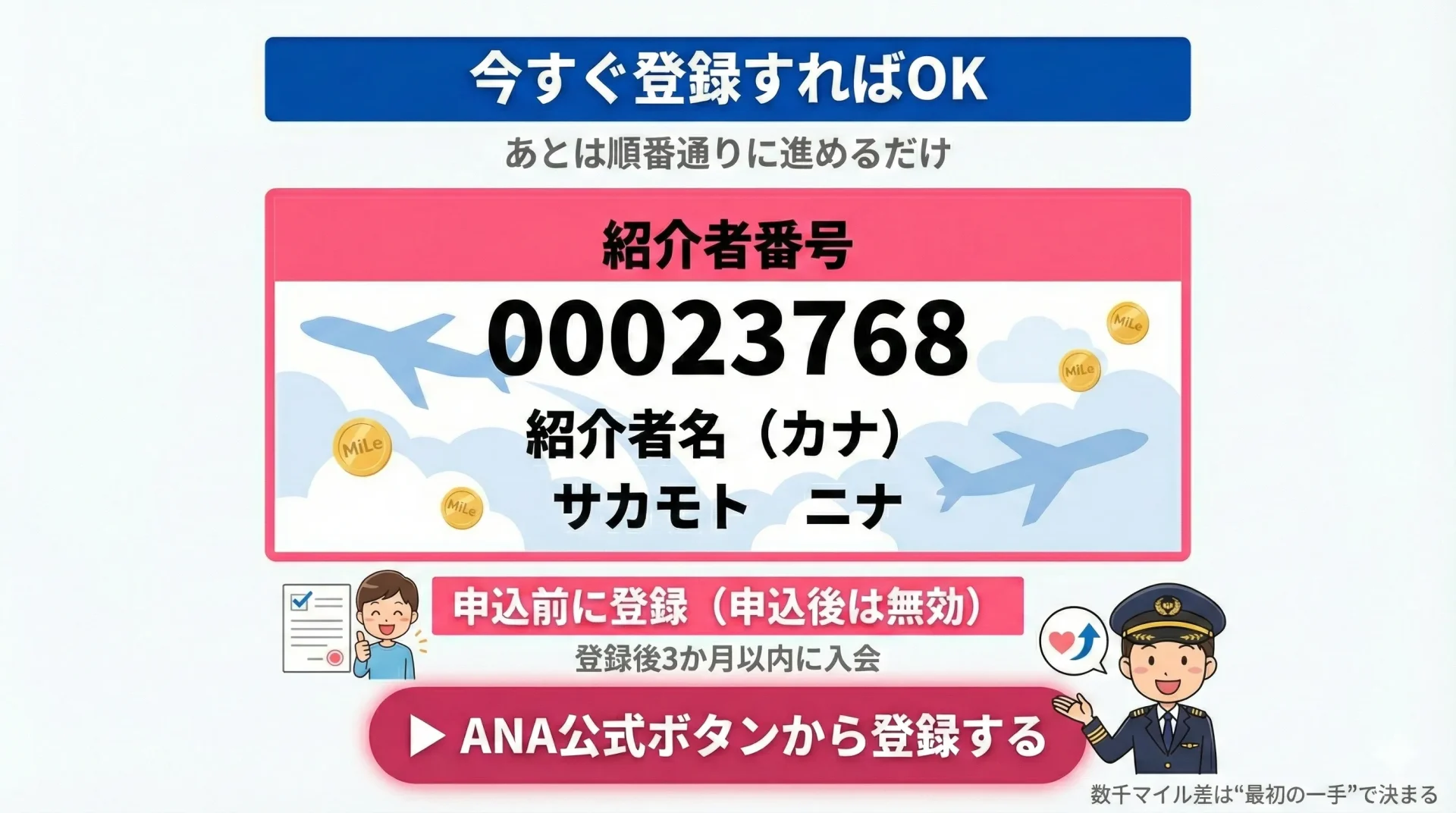 ANAマイ友プログラムまとめ:紹介者番号と最終登録案内