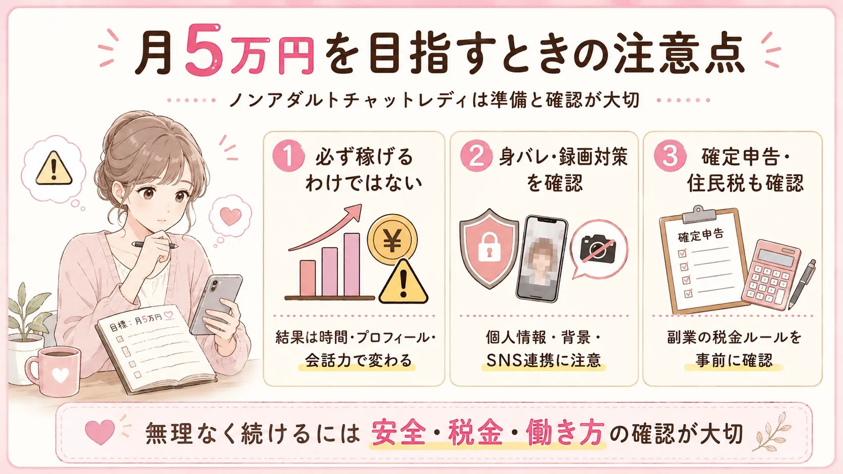 ノンアダルトチャットレディで月5万円を目指すときの注意点