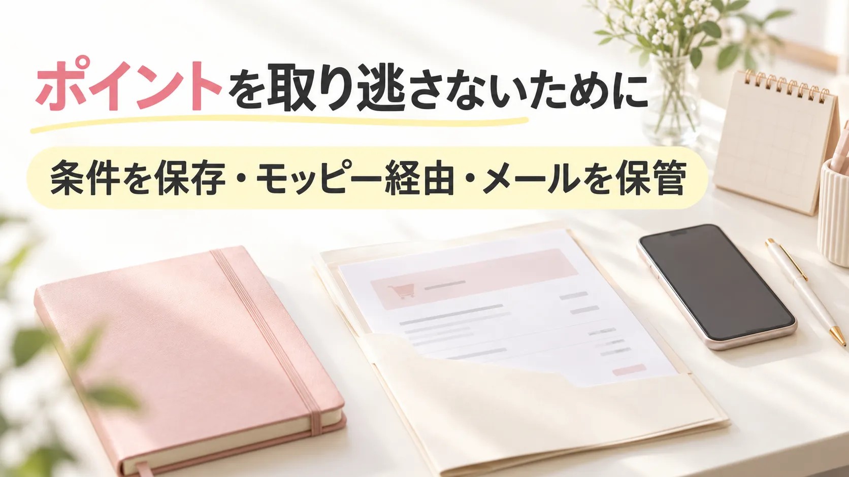 ポイントを取り逃さないために、条件を保存・モッピー経由・メールを保管