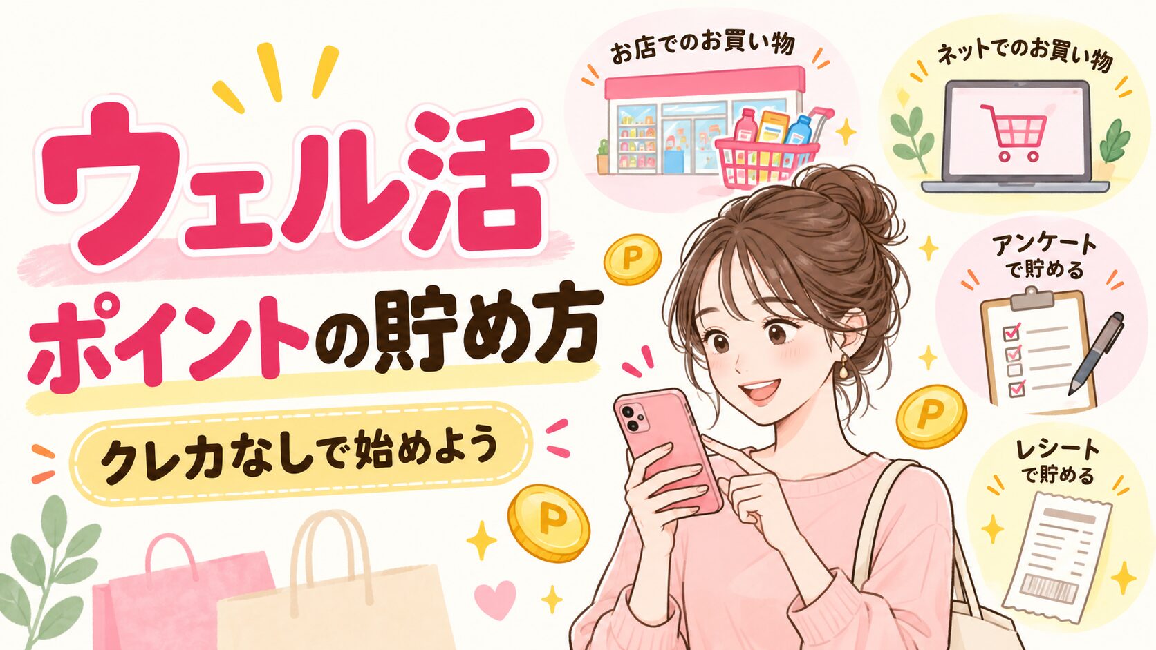 ウェル活用のポイントを店頭の買い物・ネット注文・アンケート・レシート案件で貯める4つの方法